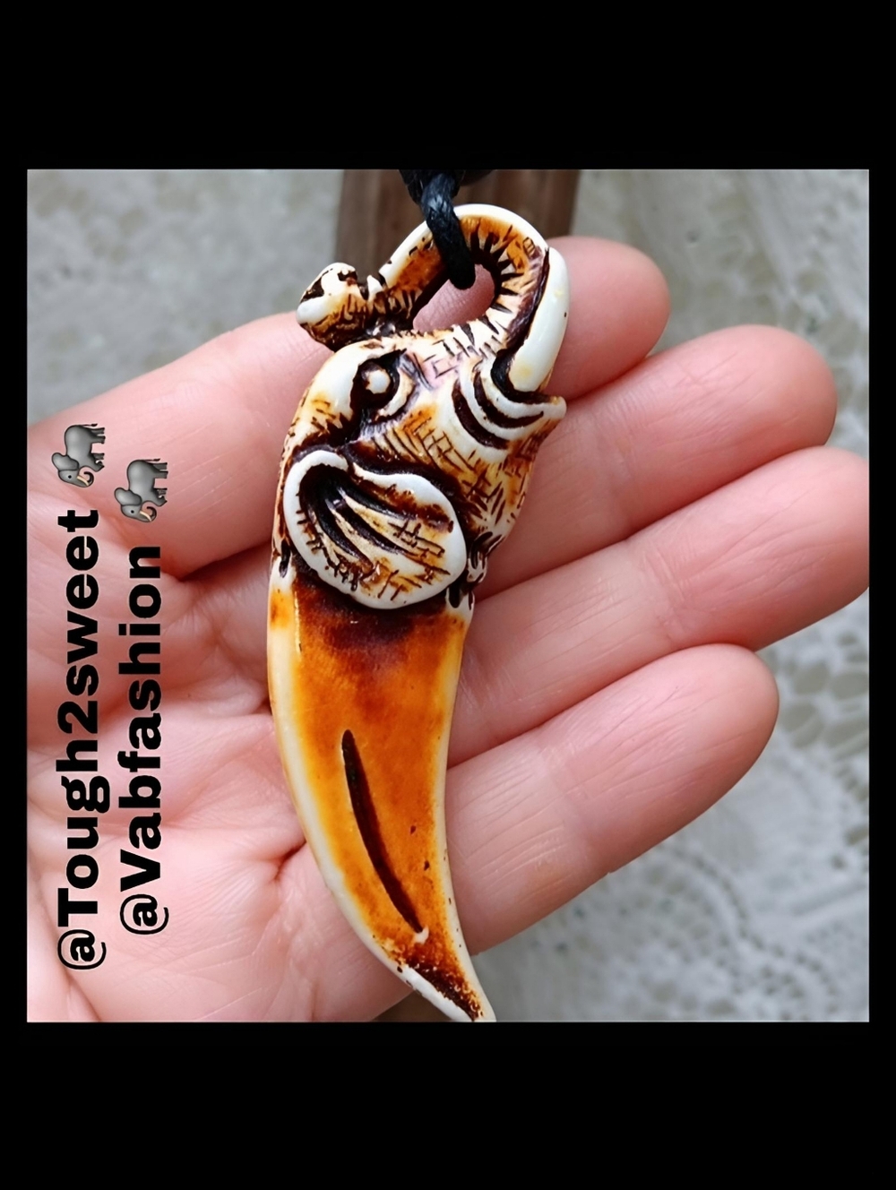 🆕️FIRM❣️ARTISAN CARVED RESIN HIGHLY DETAILED ADJUSTABLE ELEPHANT NECKLACE(EL5)